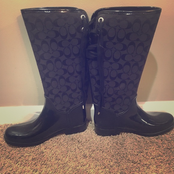 Coach Shoes - Black coach lace up rain boots